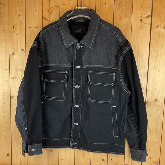 Men's Feng Chen Wang Button-Up Jacket, Light/Dark Black Denim - Size L - Picture 1 of 9